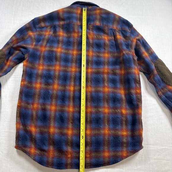 Mens Pendleton Blue Orange Shadow Plaid Trail Shirt Elbow Patch Pad Size Large - Picture 14 of 16